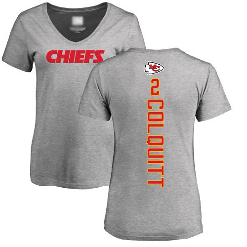 Women Kansas City Chiefs #2 Colquitt Dustin Ash Backer VNeck TShirt->nfl t-shirts->Sports Accessory